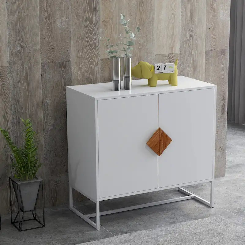 Buffet blanc 2 portes avec poignées carrées, 160/81 cm l