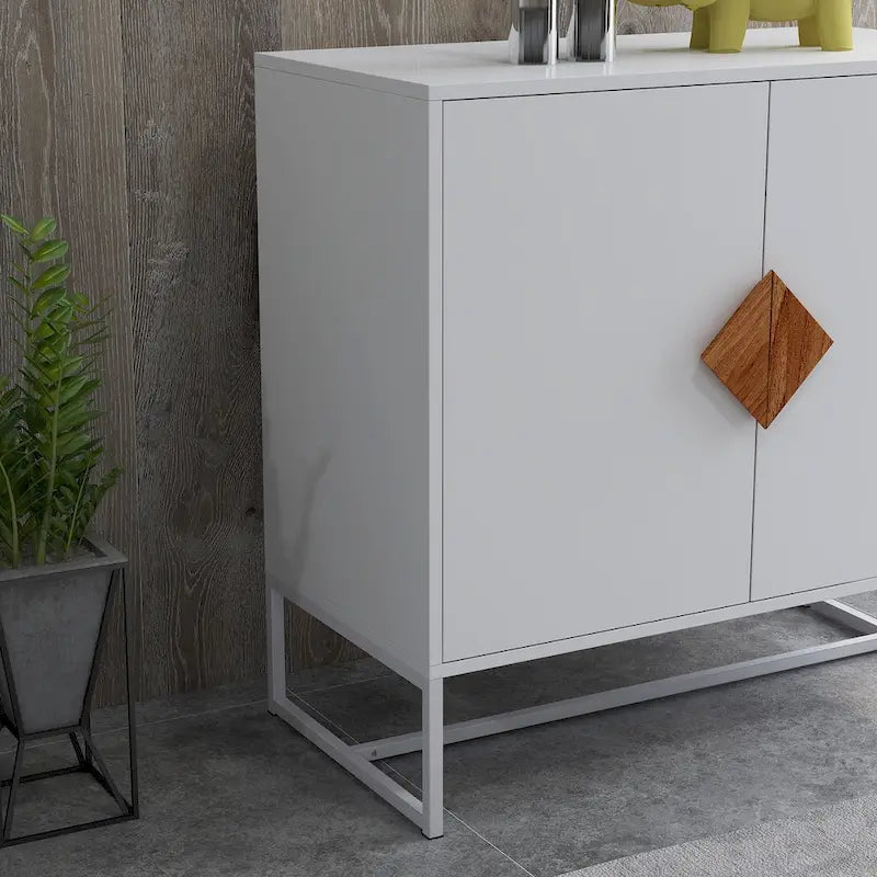 Buffet blanc 2 portes avec poignées carrées, 160/81 cm l