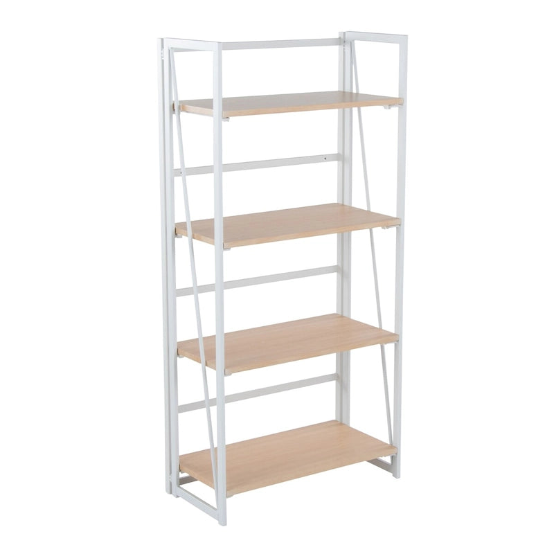 Bibliothèque ouverte à 4 étagères, noir/naturel, cadre en métal, unité simple