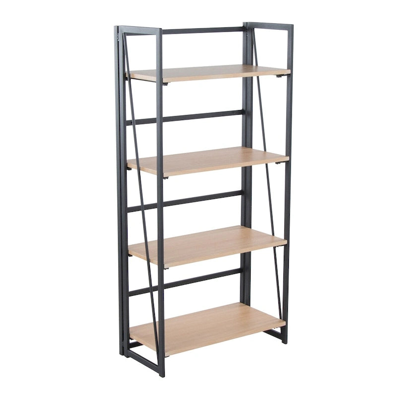 Bibliothèque ouverte à 4 étagères, noir/naturel, cadre en métal, unité simple