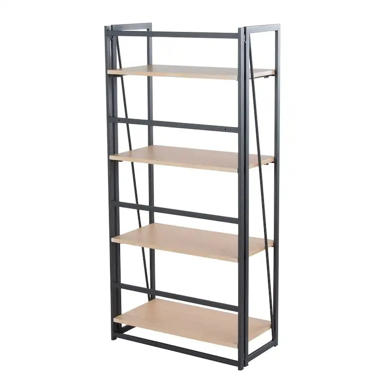 Bibliothèque ouverte à 4 étagères, noir/naturel, cadre en métal, unité simple