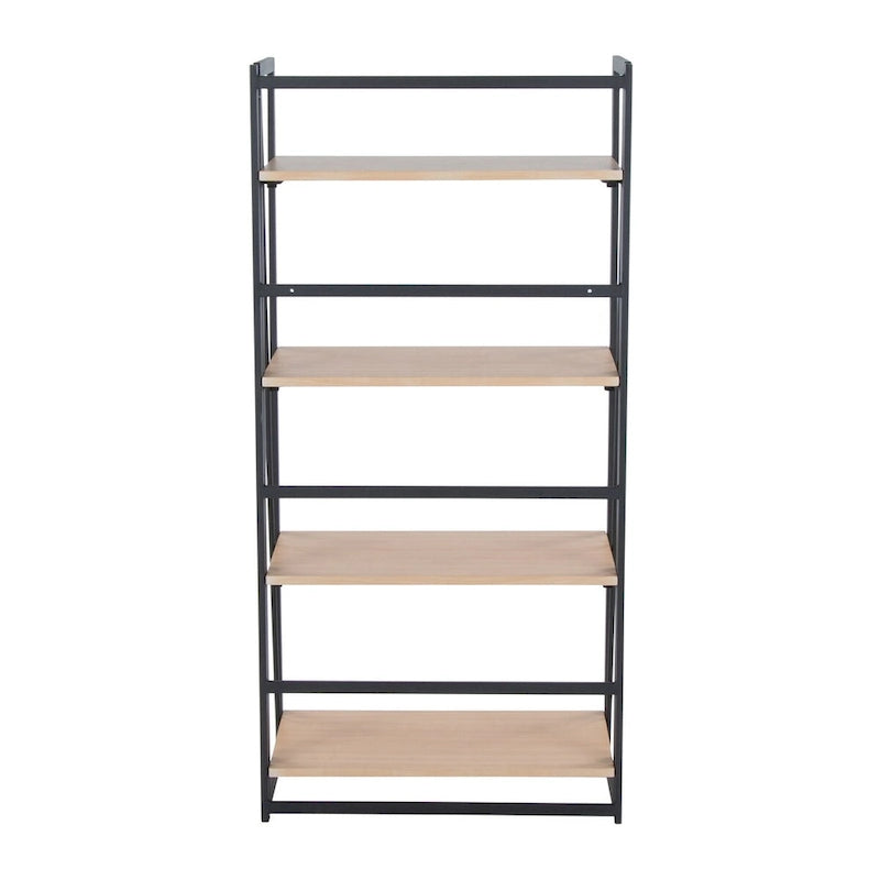 Bibliothèque ouverte à 4 étagères, noir/naturel, cadre en métal, unité simple