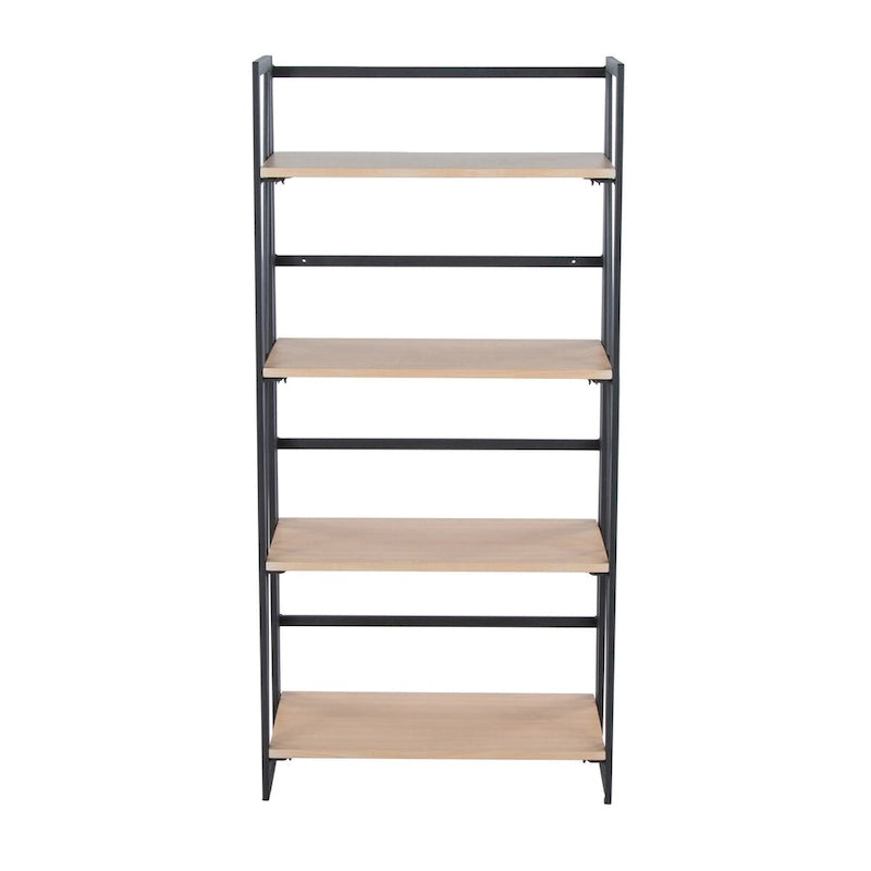 Bibliothèque ouverte à 4 étagères, noir/naturel, cadre en métal, unité simple