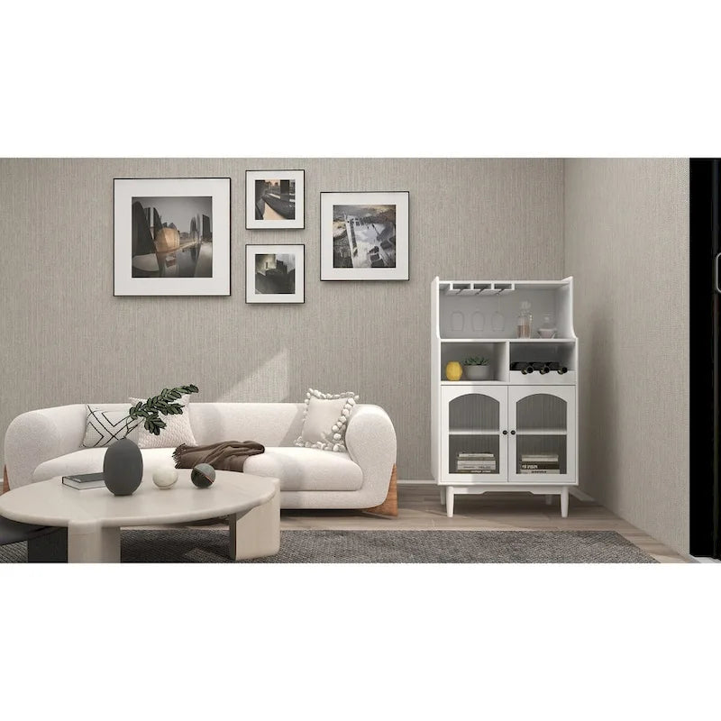 Meuble de bar blanc avec casier à vin et porte-verres