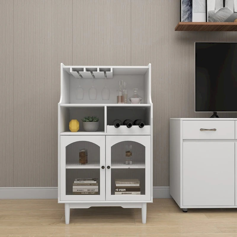 Meuble de bar blanc avec casier à vin et porte-verres