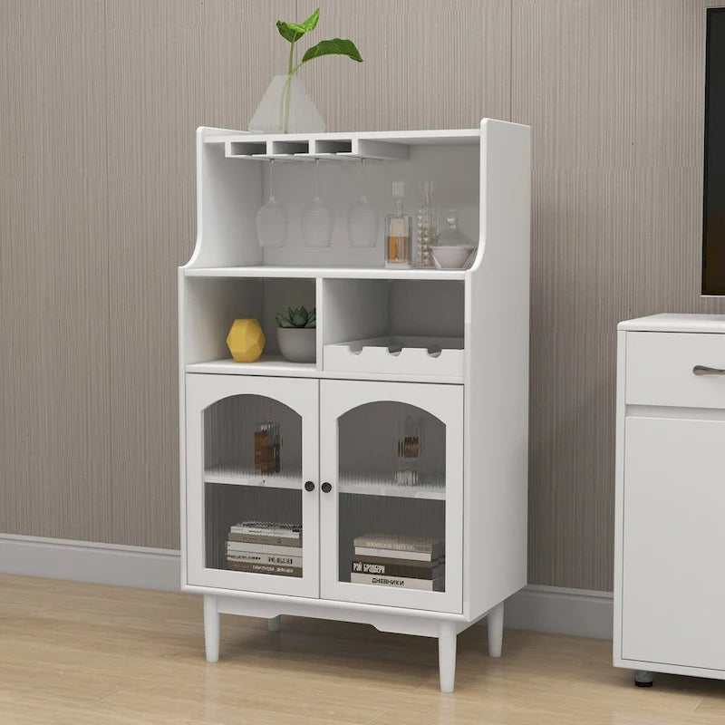 Meuble de bar blanc avec casier à vin et porte-verres
