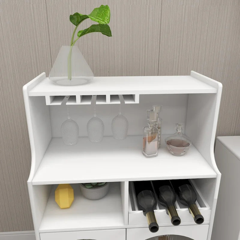 Meuble de bar blanc avec casier à vin et porte-verres