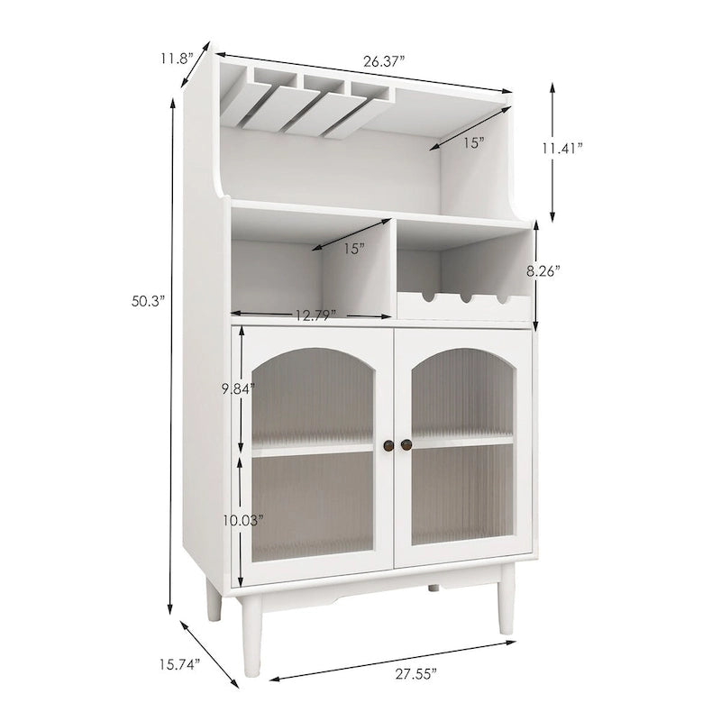 Meuble de bar blanc avec casier à vin et porte-verres