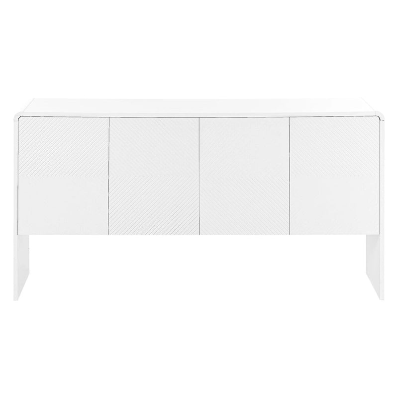 Buffet 4 portes blanc/crème abricot avec étagères réglables, ouverture par pression, montage par 1 personne