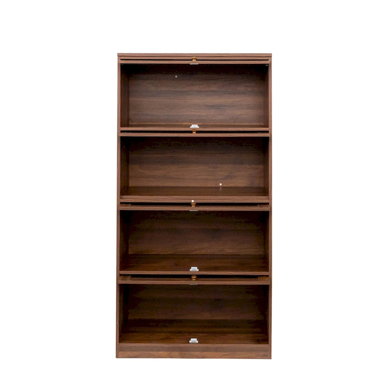 Meuble de rangement à porte vitrée noyer/blanc – Style abattant, assemblage par 1 personne