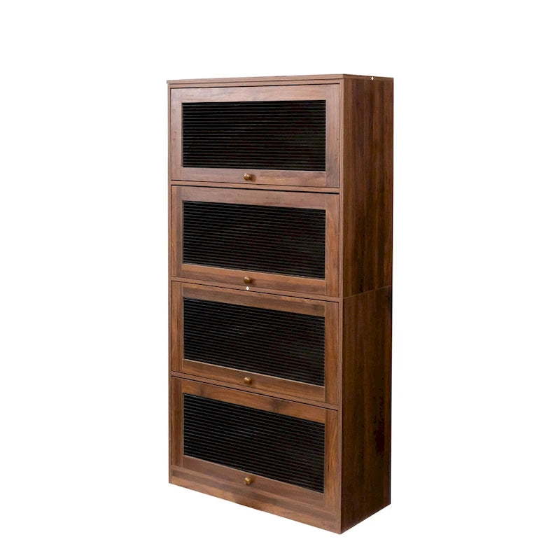 Meuble de rangement à porte vitrée noyer/blanc – Style abattant, assemblage par 1 personne