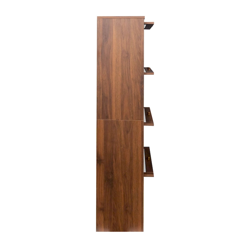 Meuble de rangement à porte vitrée noyer/blanc – Style abattant, assemblage par 1 personne