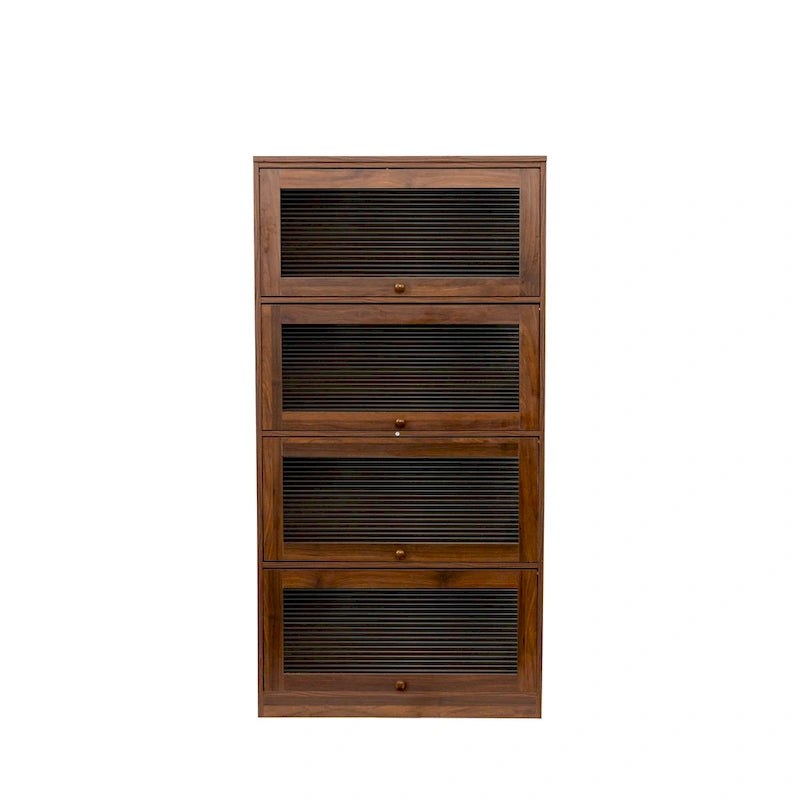Meuble de rangement à porte vitrée noyer/blanc – Style abattant, assemblage par 1 personne