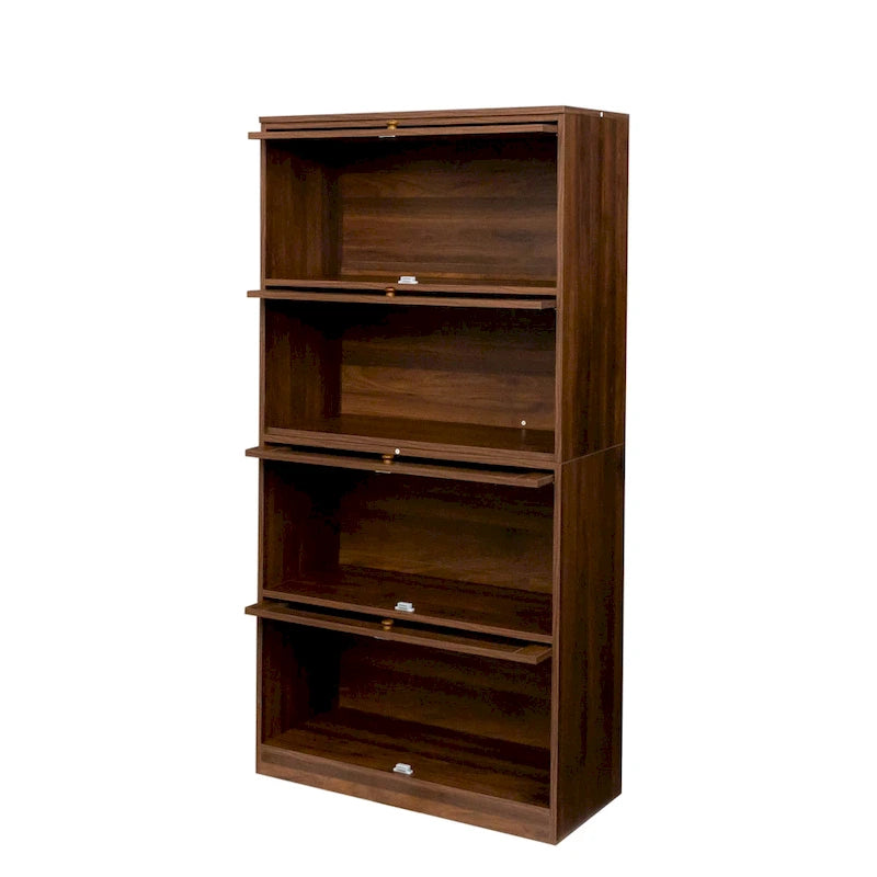 Meuble de rangement à porte vitrée noyer/blanc – Style abattant, assemblage par 1 personne