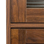 Meuble de rangement à porte vitrée noyer/blanc – Style abattant, assemblage par 1 personne