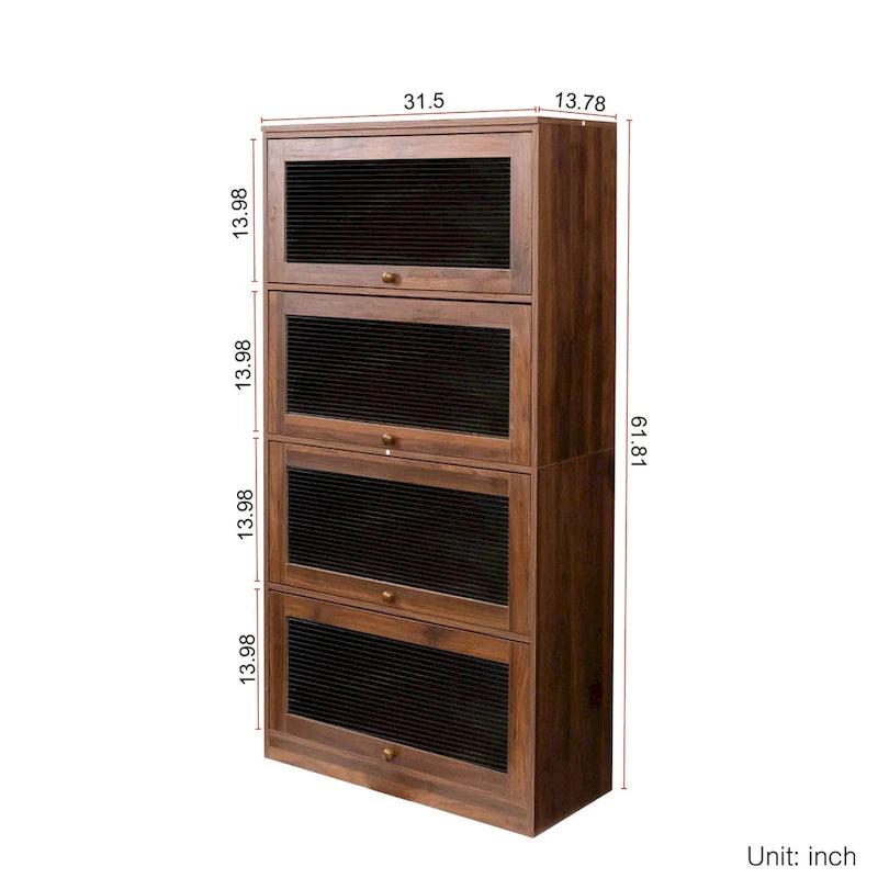 Meuble de rangement à porte vitrée noyer/blanc – Style abattant, assemblage par 1 personne