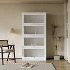Meuble de rangement à porte vitrée noyer/blanc – Style abattant, assemblage par 1 personne