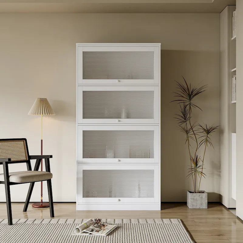 Meuble de rangement à porte vitrée noyer/blanc – Style abattant, assemblage par 1 personne