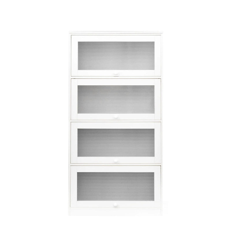 Meuble de rangement à porte vitrée noyer/blanc – Style abattant, assemblage par 1 personne