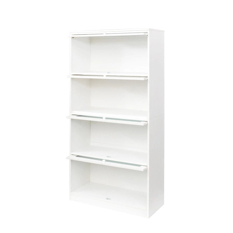 Meuble de rangement à porte vitrée noyer/blanc – Style abattant, assemblage par 1 personne
