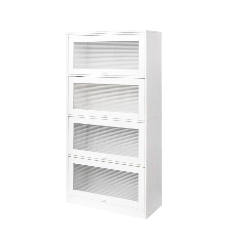 Meuble de rangement à porte vitrée noyer/blanc – Style abattant, assemblage par 1 personne