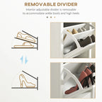 Meuble à chaussures étroit blanc avec étagère ouverte et 2 tiroirs basculants, capacité de 10 paires