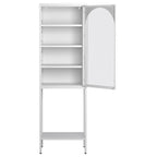 Meuble de rangement vitré à porte arquée (blanche/noire) en métal, 5 étagères, montage par 1 personne