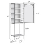 Meuble de rangement vitré à porte arquée (blanche/noire) en métal, 5 étagères, montage par 1 personne