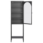 Meuble de rangement vitré à porte arquée (blanche/noire) en métal, 5 étagères, montage par 1 personne