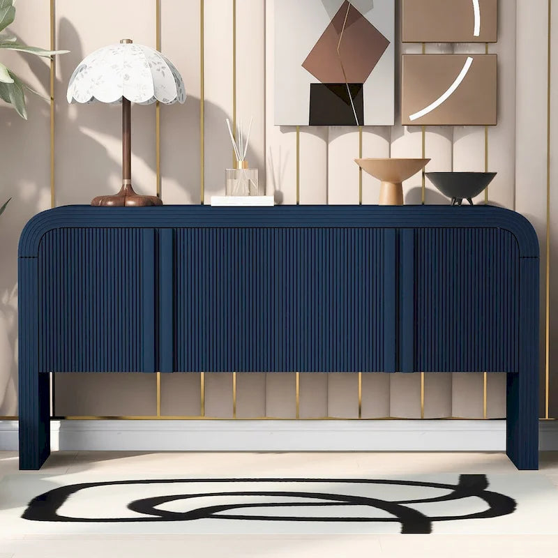 Meuble de rangement 4 portes rayé noir / bleu marine / blanc