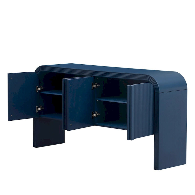 Meuble de rangement 4 portes rayé noir / bleu marine / blanc