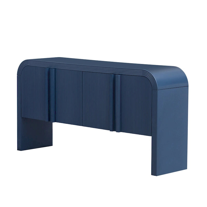 Meuble de rangement 4 portes rayé noir / bleu marine / blanc
