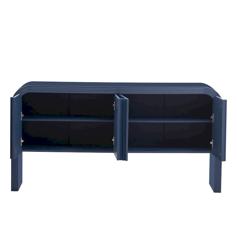 Meuble de rangement 4 portes rayé noir / bleu marine / blanc