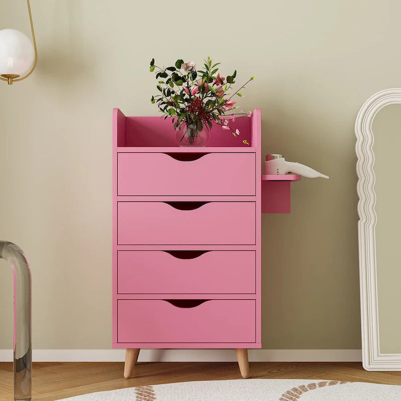 Meuble de rangement de salon à 4 tiroirs Blanc / Rose pour 1 styliste