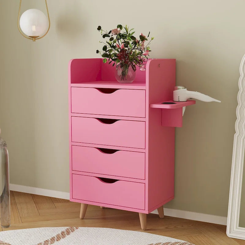 Meuble de rangement de salon à 4 tiroirs Blanc / Rose pour 1 styliste