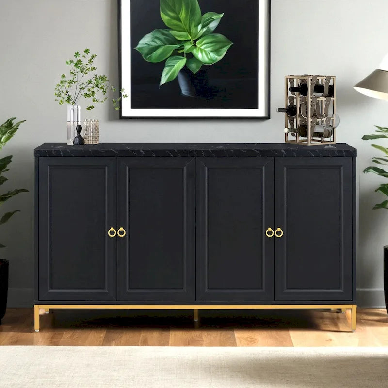 Bahut 4 portes gris clair et noir | Style moderne | Pour salon et salle à manger