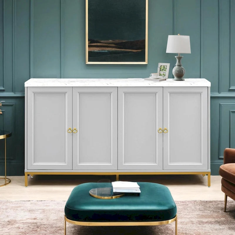 Bahut 4 portes gris clair et noir | Style moderne | Pour salon et salle à manger