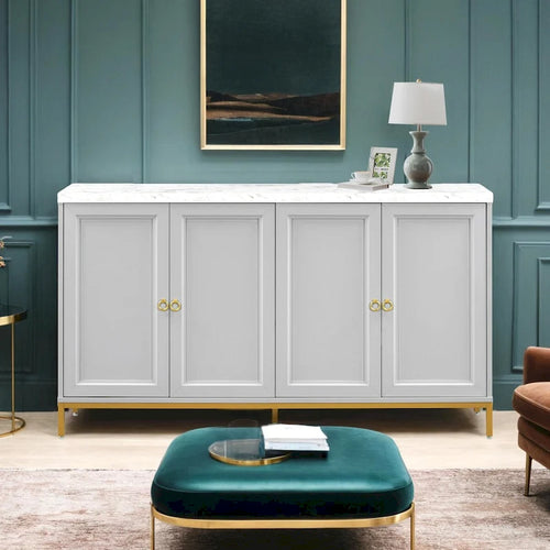 Bahut 4 portes gris clair et noir | Style moderne | Pour salon et salle à manger