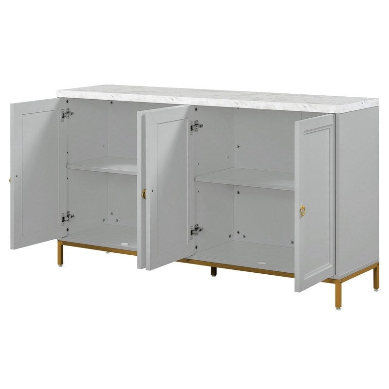 Bahut 4 portes gris clair et noir | Style moderne | Pour salon et salle à manger