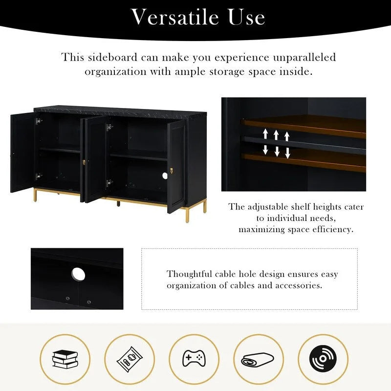 Bahut 4 portes gris clair et noir | Style moderne | Pour salon et salle à manger