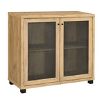 Meuble d'appoint 2 portes, Chêne doré et noir, Grille métallique, Pieds en acier