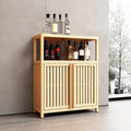 Meuble de rangement au sol en bambou naturel avec 2 portes à persiennes, assemblage par 1 personne
