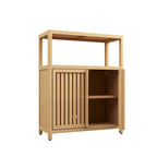 Meuble de rangement au sol en bambou naturel avec 2 portes à persiennes, assemblage par 1 personne