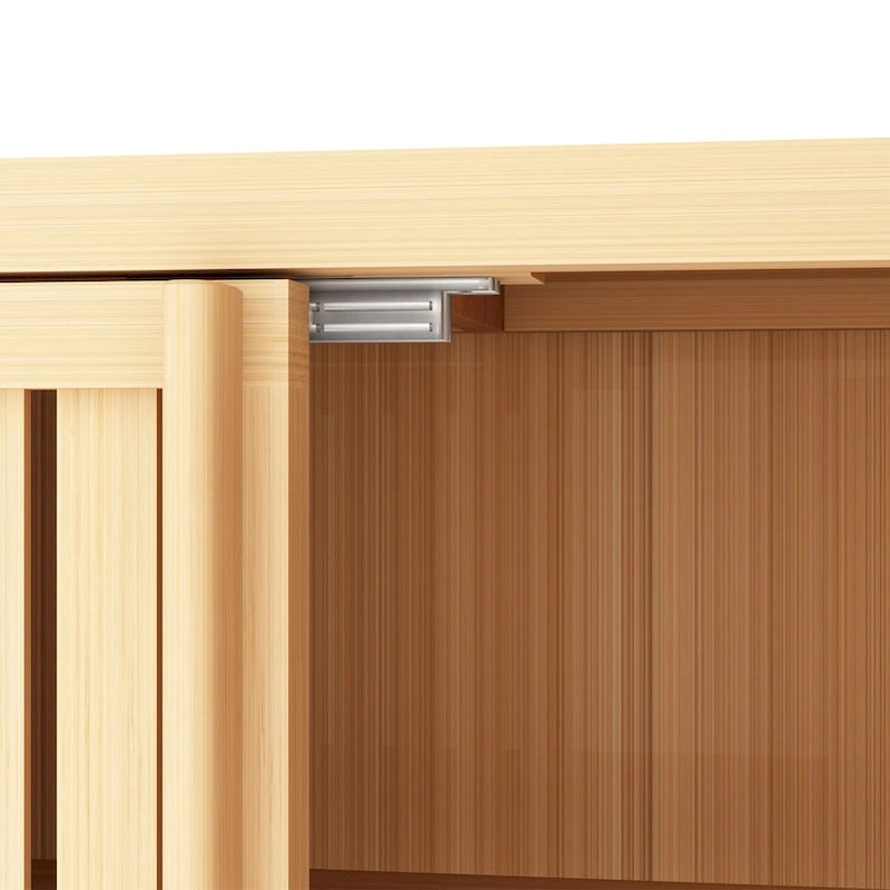 Meuble de rangement au sol en bambou naturel avec 2 portes à persiennes, assemblage par 1 personne