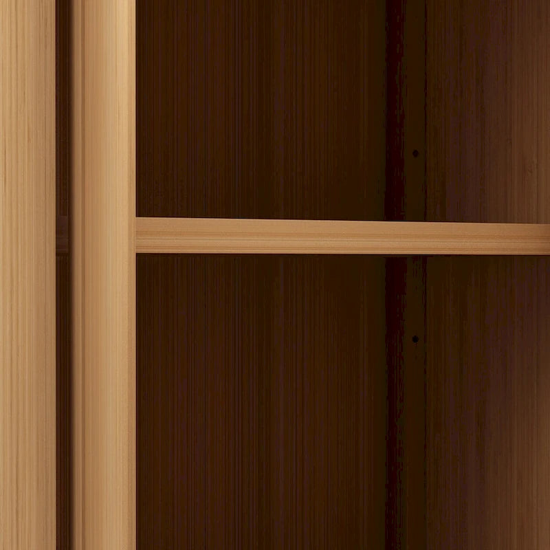 Meuble de rangement au sol en bambou naturel avec 2 portes à persiennes, assemblage par 1 personne