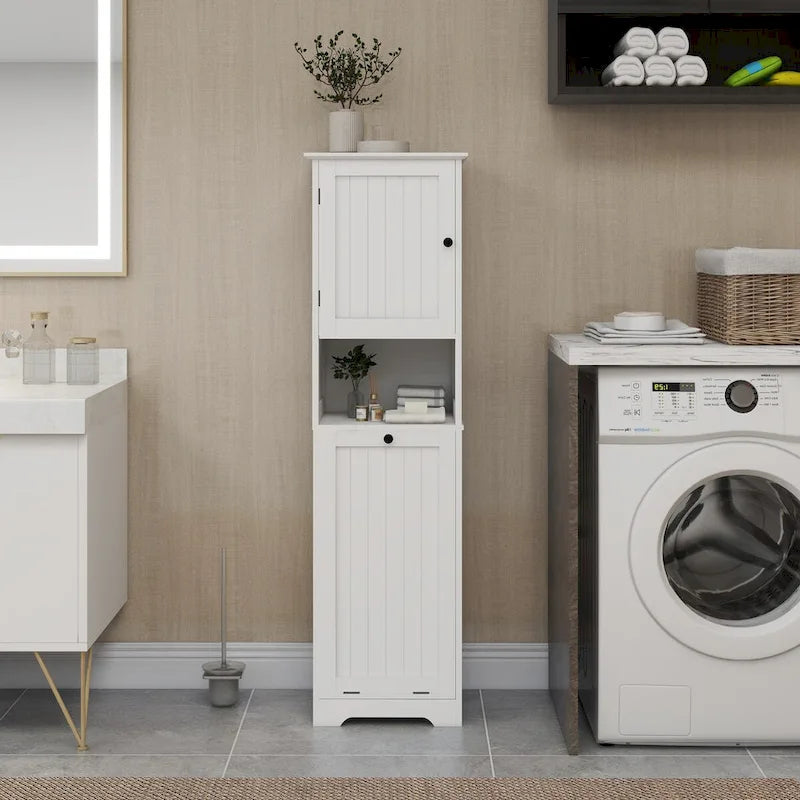 Meuble de tri de linge blanc inclinable avec sac amovible, compartiment unique