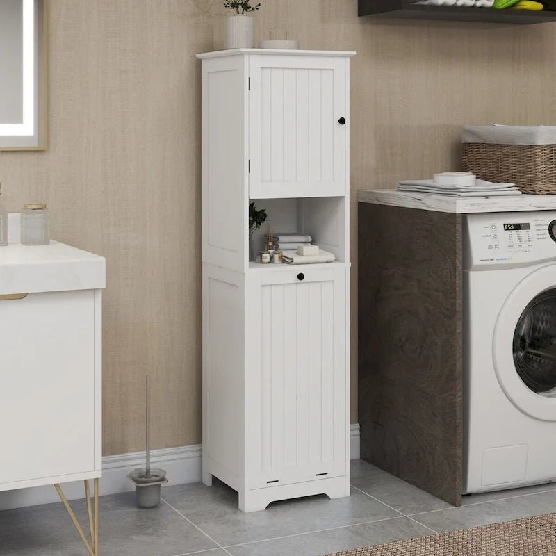 Meuble de tri de linge blanc inclinable avec sac amovible, compartiment unique