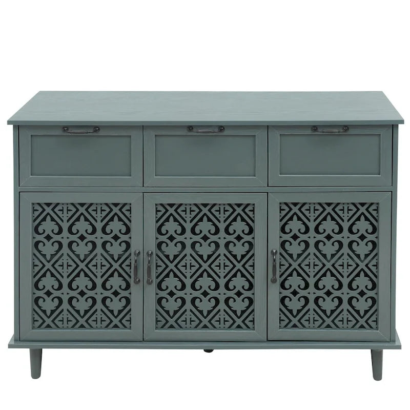 Armoire de rangement à 3 portes et 3 tiroirs vert foncé et bleu, simple