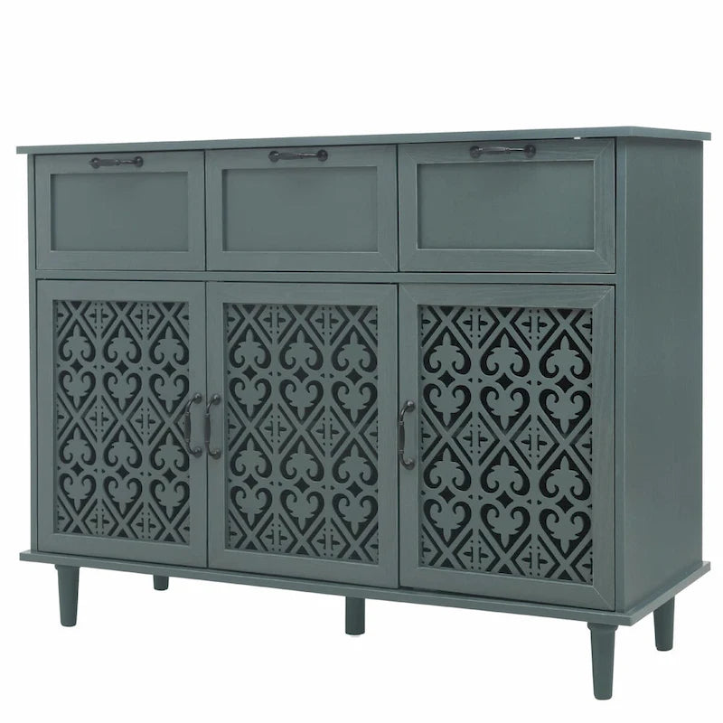 Armoire de rangement à 3 portes et 3 tiroirs vert foncé et bleu, simple