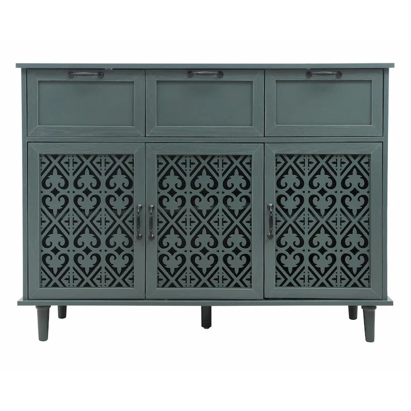 Armoire de rangement à 3 portes et 3 tiroirs vert foncé et bleu, simple